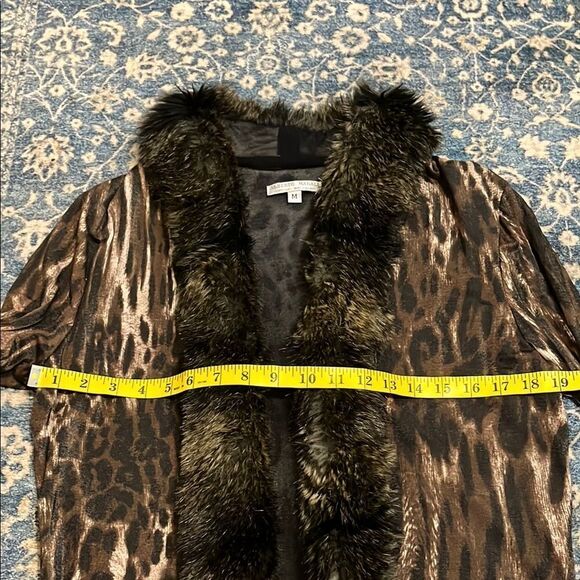 Vintage Alberto Makali Leopard Print Faux Fur Trim Open Style Cardigan Sweater - Picture 8 of 10